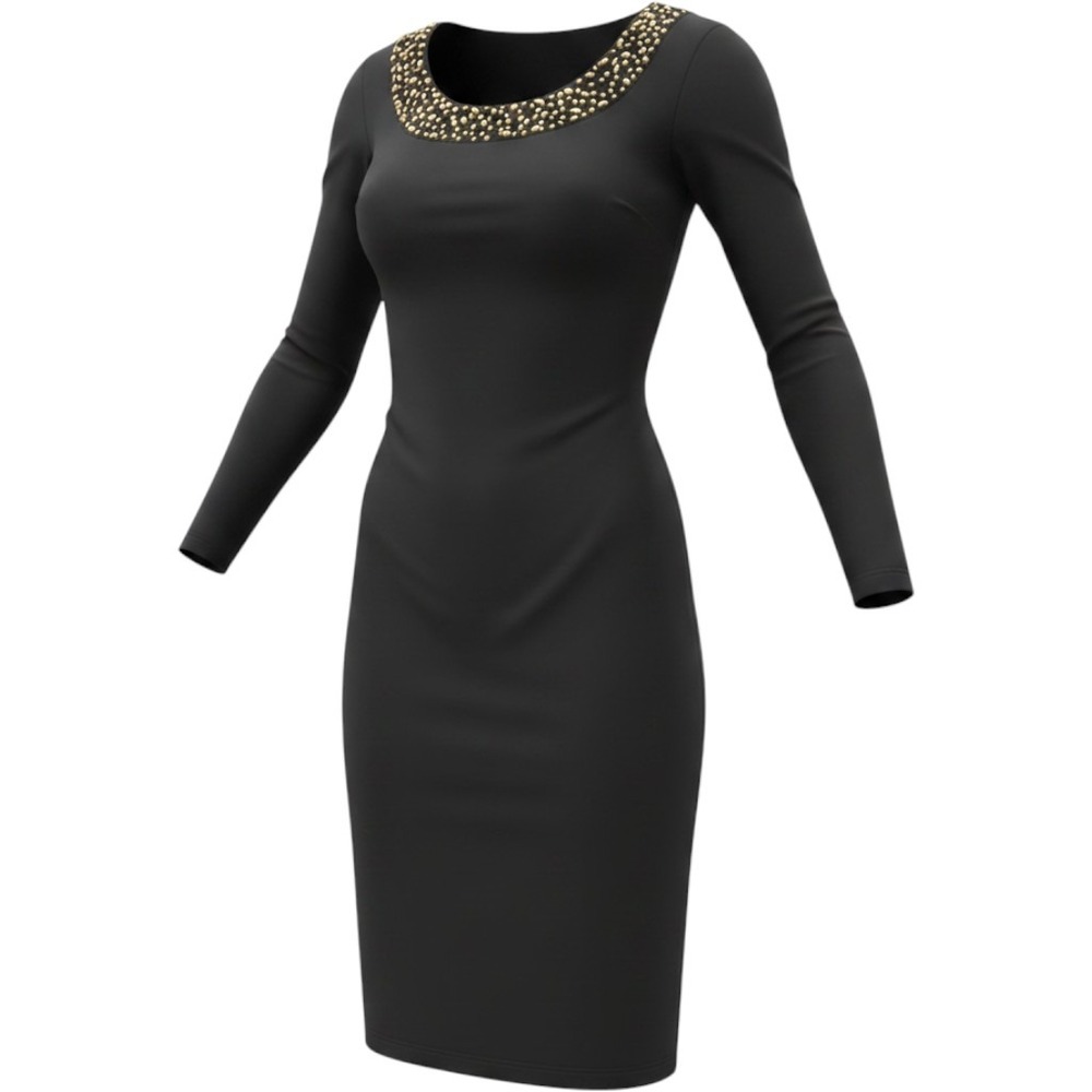 Chicos Black Embellished Scoop Neck Long Sleeve Sheath Dress Size 00 XS